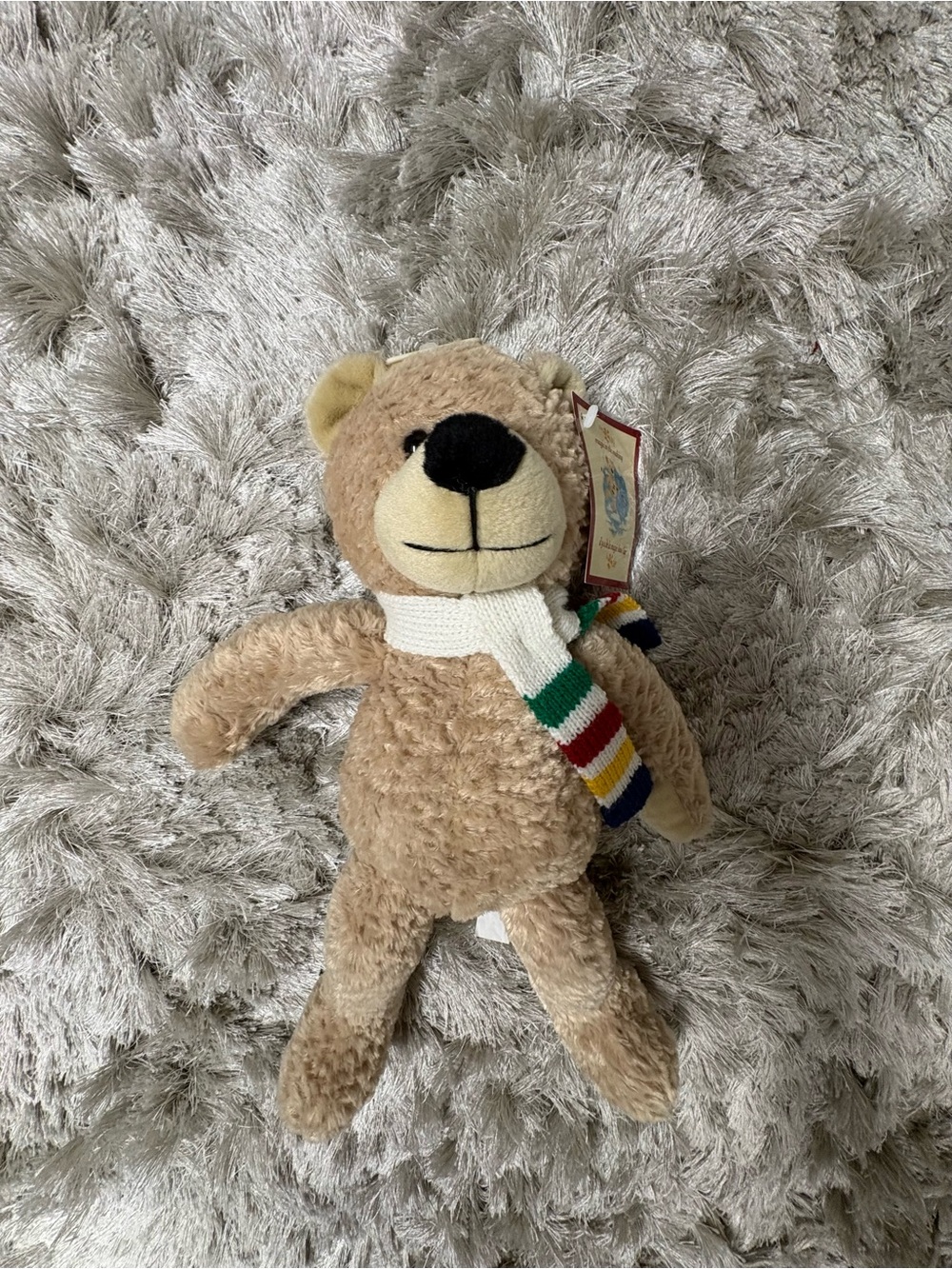 NWT Hudson Bay Plush Teddy Bear with Striped Scarf - Beige